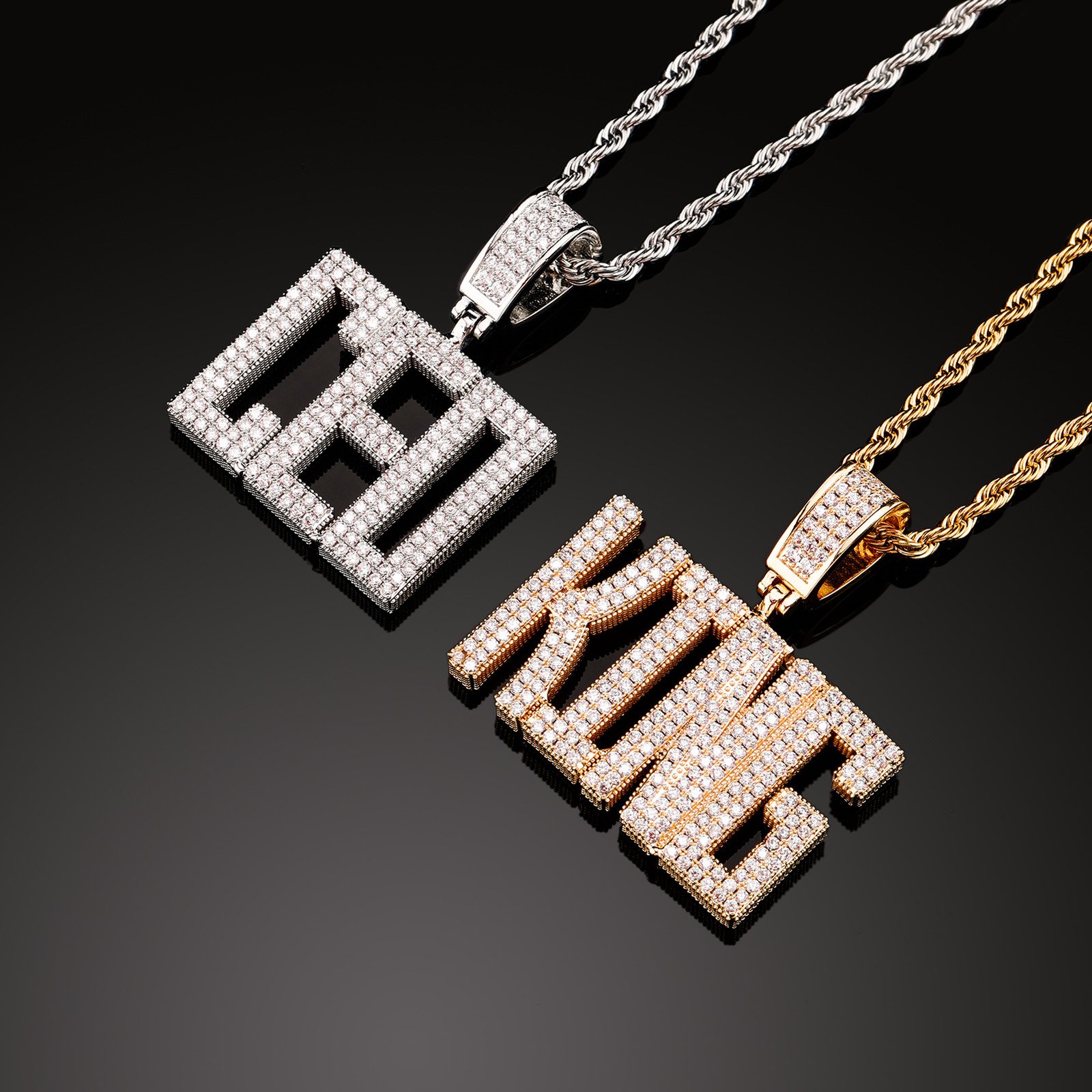 Custom Name Letters (A-Z) Fully Zircon-Studded Pendant Necklace - 图片 4